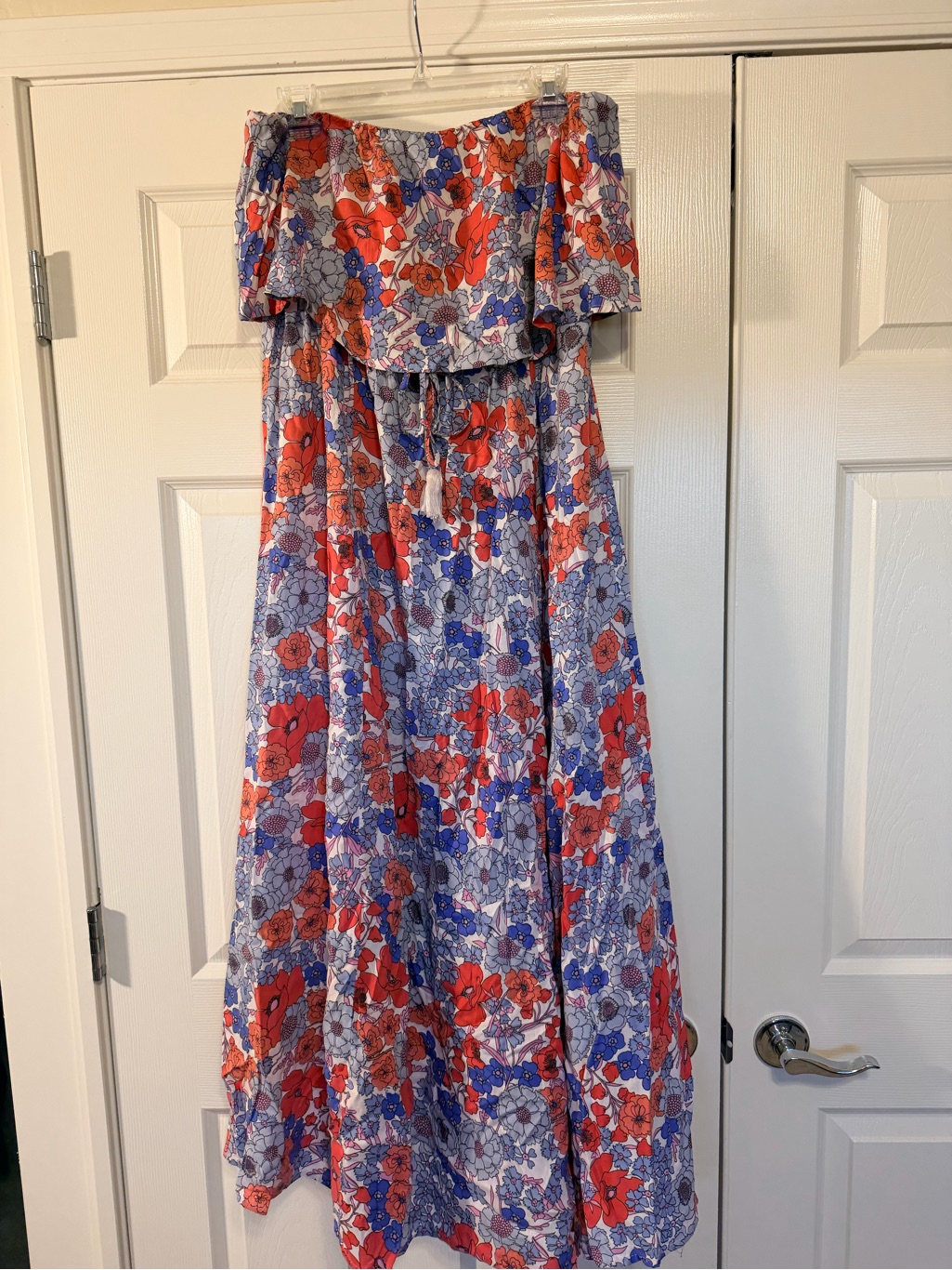 Japna Boho Floral Red, White, And Blue Strapless Maxi Dress Xl